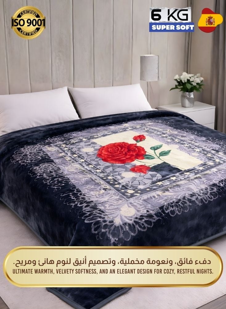 بريميم بطانية رمادية مزهرة فائقة النعومة بوزن ٦ كيلوجرامات – بطانية من فرو المنك الفاخر الدافئ - Image 2